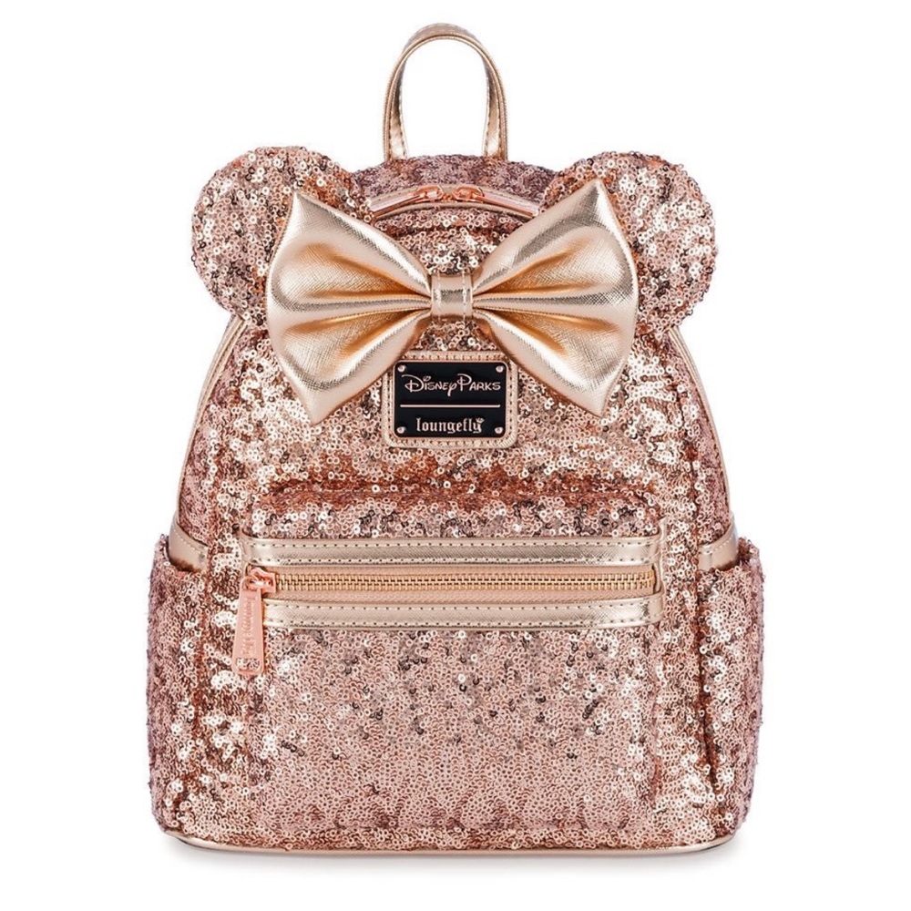 NWT! DISNEY X LOUNGEFLY rose gold sequins mini backpack